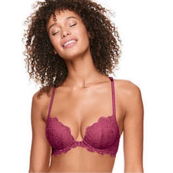 PINK Victoria’s Secret | Date Racerback Lace Push-Up Bra Pink Mauve Purple Front - Picture 1 of 7